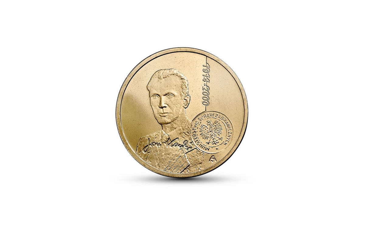 Jan Karski,rewers monety nominał 2 zł, 2014