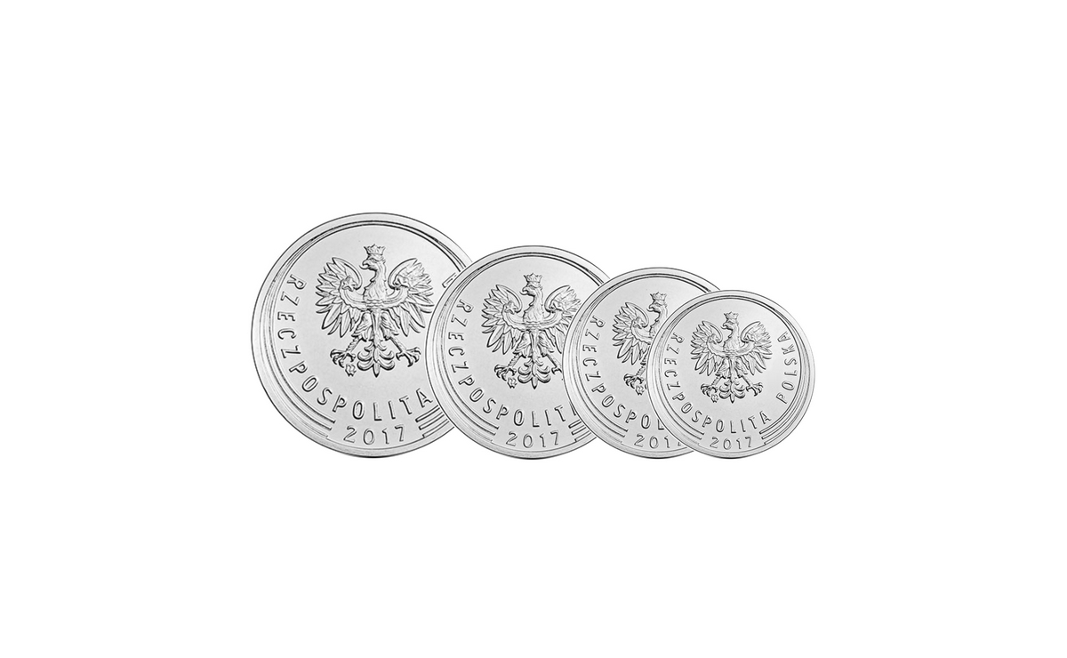 awers monet powszechnego obiegu,miedzionikiel, nominał 1zł, 50gr, 20gr,10gr